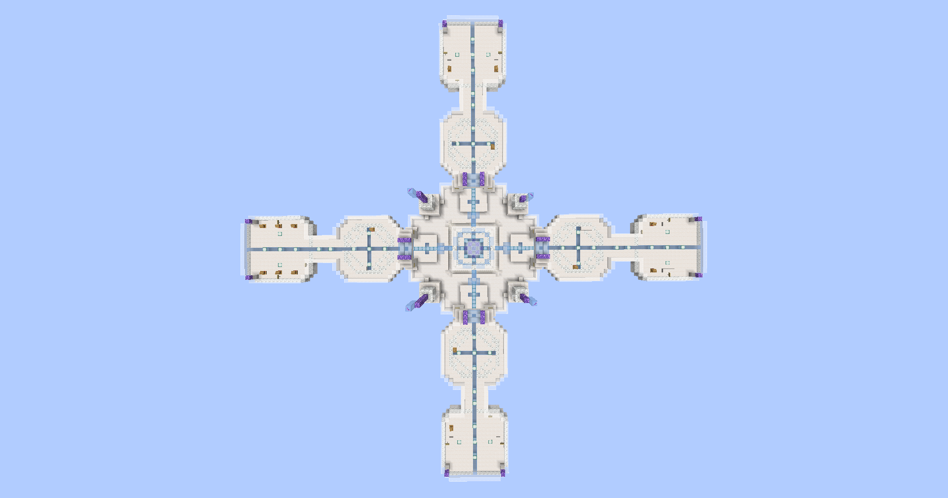 In-game overhead view of an earlier four-direction Sanctuary layout